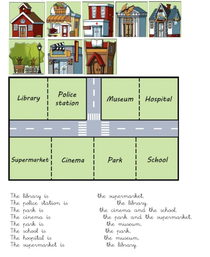Prepositions and places of a city worksheet